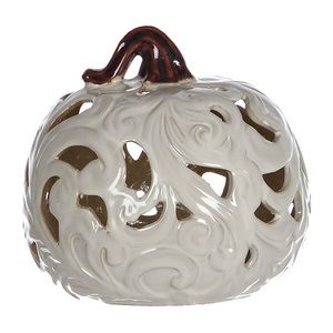 IOS cream pre lit flowing ceramic pumpkin